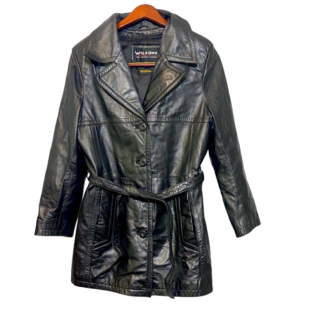 Vintage / Wilsons Leather Insulated Jacket with Belt in Black - Picture 2 of 10
